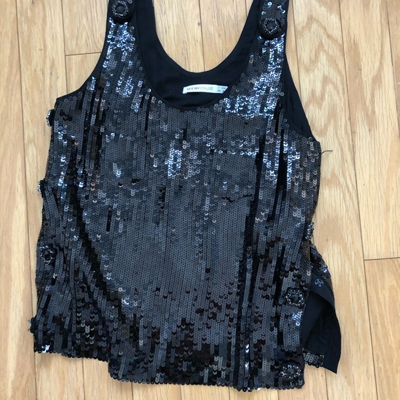 See by Chloe sequined black top Sz 44 - Picture 1 of 4